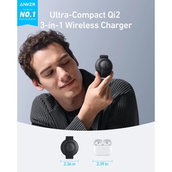 Фото - Бездротовий зарядний пристрій Anker MagGo Wireless Charging Pad 15W 3-in-1 Foldable (B25M8H11)