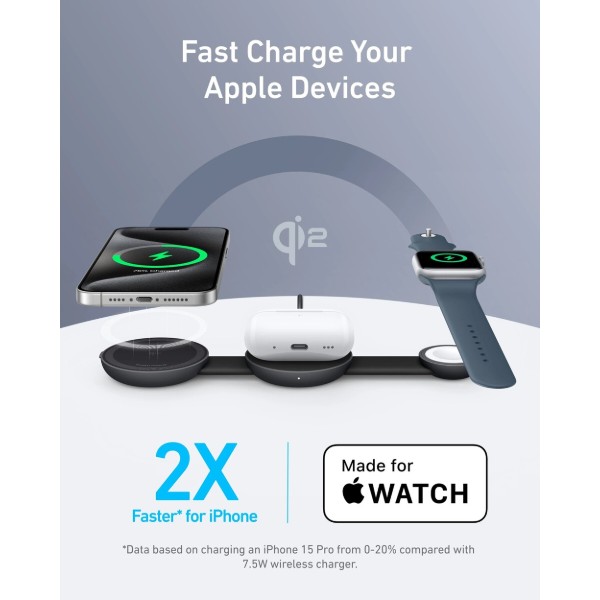 Фото - Бездротовий зарядний пристрій Anker MagGo Wireless Charging Pad 15W 3-in-1 Foldable (B25M8H11)