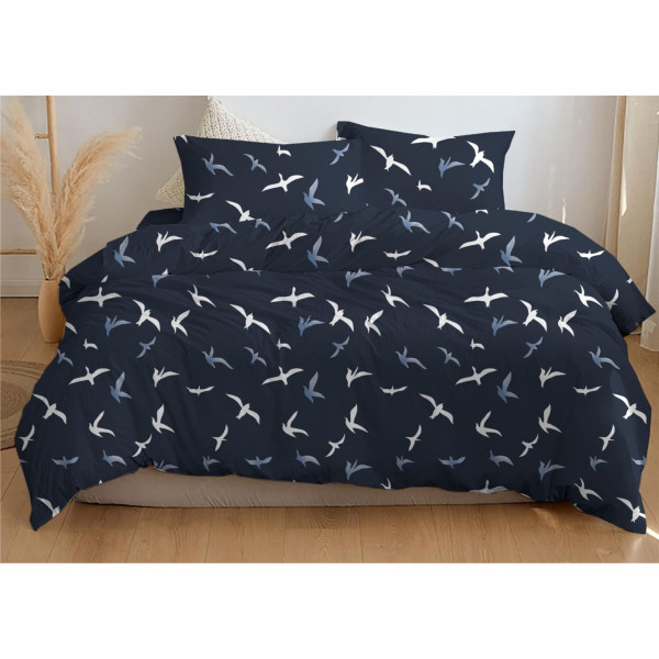 Фото - Комплект постільної білизни Zastelli Birds on blue Front бязь 200х220 (22626)