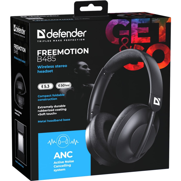 Фото - Навушники повнорозмірні бездротові Defender FreeMotion B485 Black (63485)