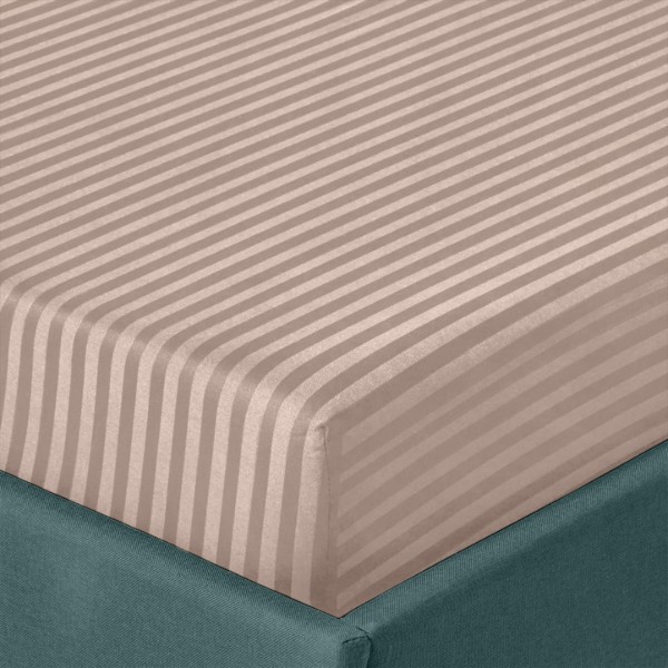 Фото - Простирадло полуторне Zastelli на резинці Ivory Stripes 1 см сатин 100% бавовна 160х200+25 см Айворі (22282)