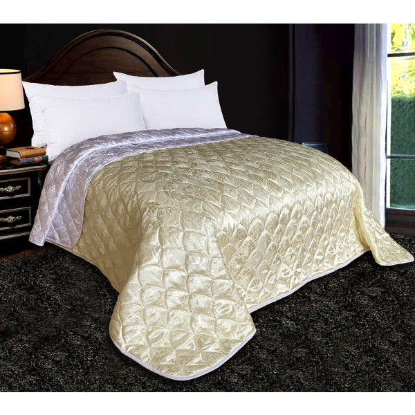 Фото - Покривало двоспальне Zastelli жаккардове Перлина JQ11/JQ10 двостороннє стьобане 230х260 см Молочний / Білий (20704)