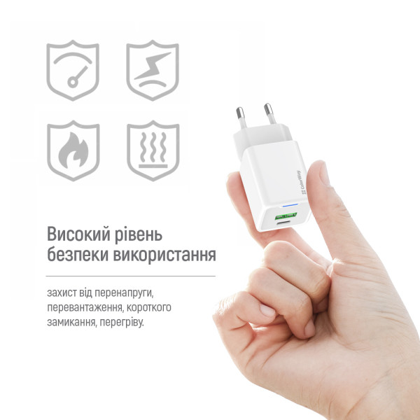 Фото - Мережевий зарядний пристрій Colorway GaN Mini 20W PD Port PPS USB (Type-C PD + USB QC4.0) cable Type-C (CW-CHS062PDC-WT)