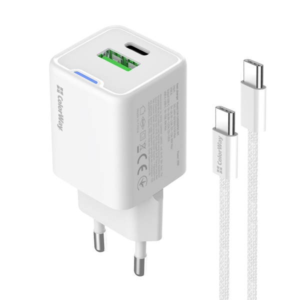 Фото - Мережевий зарядний пристрій Colorway GaN Mini 20W PD Port PPS USB (Type-C PD + USB QC4.0) cable Type-C (CW-CHS062PDC-WT)