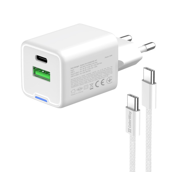 Фото - Мережевий зарядний пристрій Colorway GaN Mini 20W PD Port PPS USB (Type-C PD + USB QC4.0) cable Type-C (CW-CHS062PDC-WT)