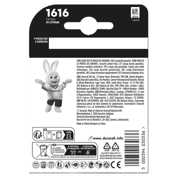 Фото - Елемент живлення тип CR1616 Duracell DL1616 DSN (5011067)