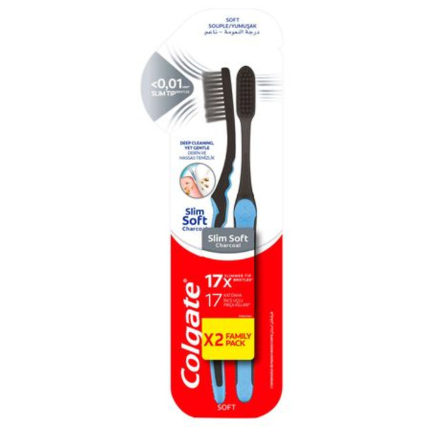 Фото - Зубна щітка Colgate Слім Софт Деревне Вугілля 2 шт