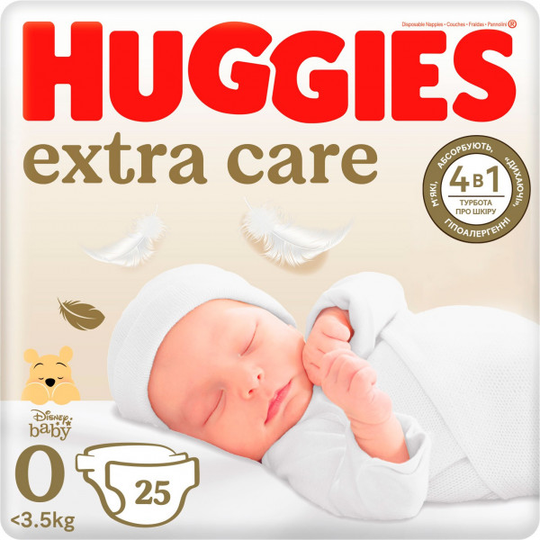 Фото - Одноразові підгузки Huggies Extra Care Розмір 0 (< 3,5 кг), 25 шт. (5029053548647)