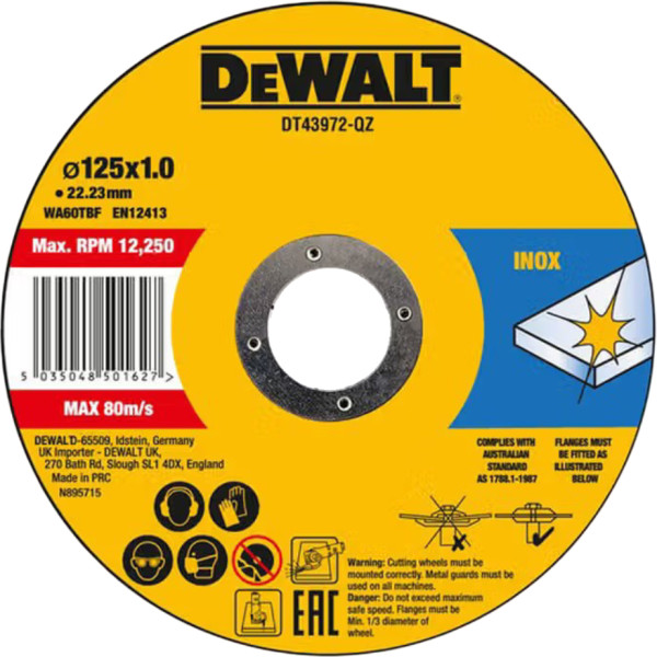 Фото - Круг відрізний по металу DeWALT HIGH PERFORMANCE 125x1.0x22,23 мм 10 шт. (DT43972)