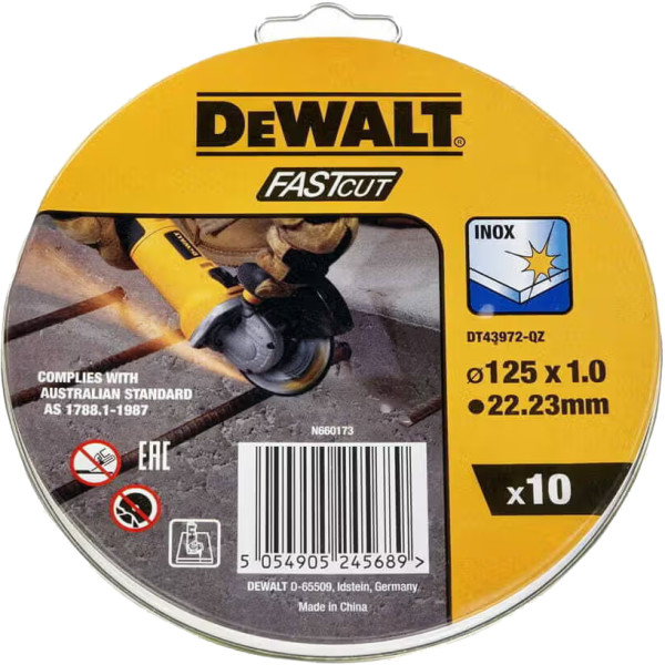 Фото - Круг відрізний по металу DeWALT HIGH PERFORMANCE 125x1.0x22,23 мм 10 шт. (DT43972)