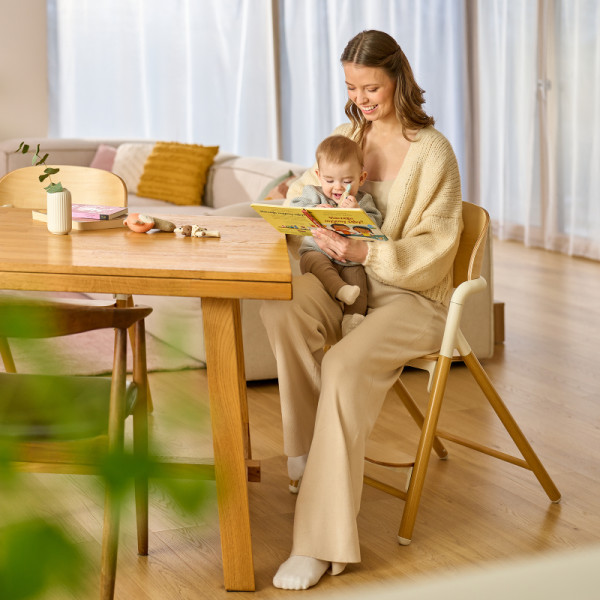 Фото - Стільчик для годування класичний Lionelo CELIA WHITE NATURAL WOOD