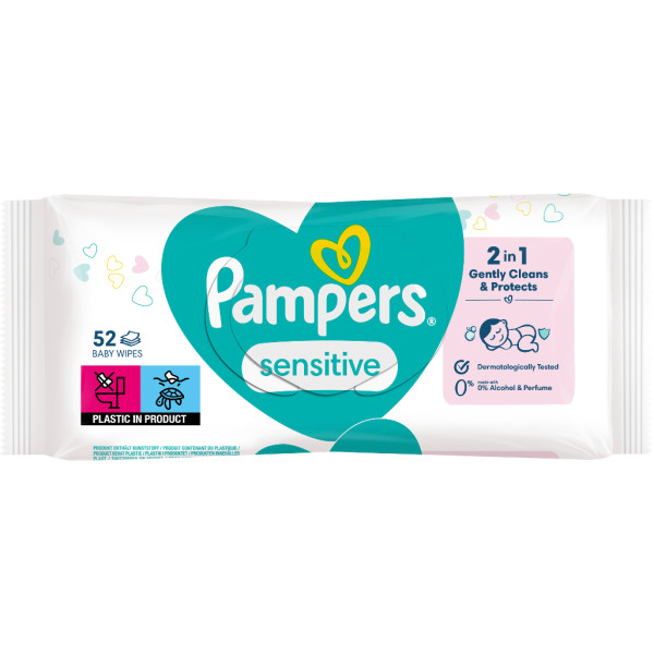 Фото - Вологі серветки для немовлят Pampers Sensitive, 52 шт. (80777997)