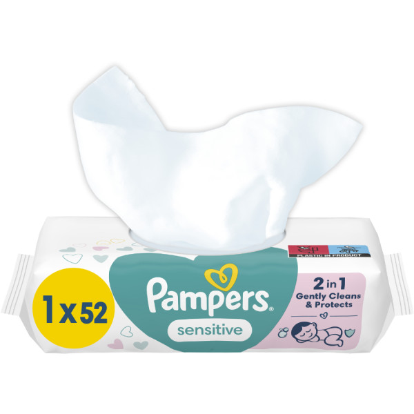 Фото - Вологі серветки для немовлят Pampers Sensitive, 52 шт. (80777997)