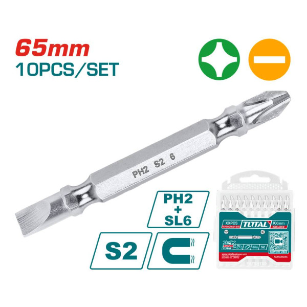 Фото - Біта для викрутки Total PH2+SL6, 65 мм 10 шт. (TAC16HL133)