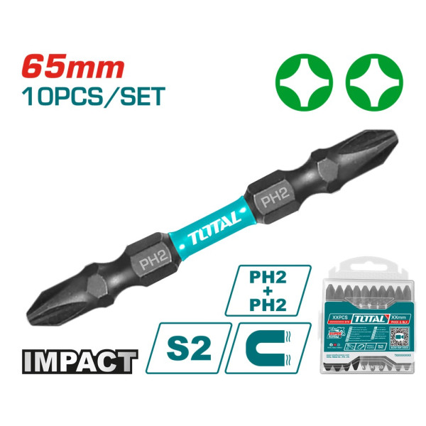 Фото - Біта для викрутки Total PH2+PH2 65 мм 10 шт. (TACIM16PH233)