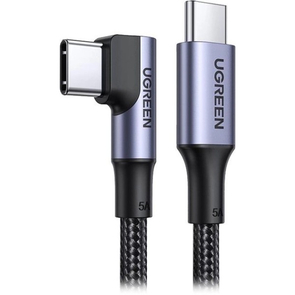 Фото - Кабель UGREEN US334 USB-C 2.0 to Angled USB-C M/M Cable Aluminium Shell with Braided 3m Black (20583)