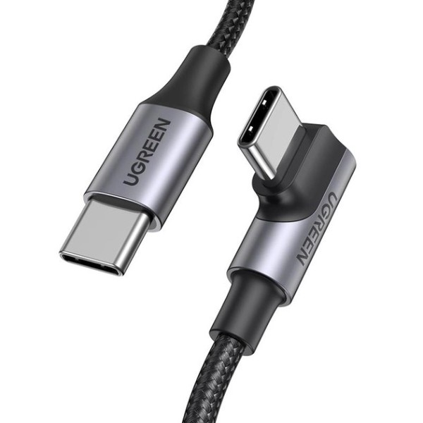 Фото - Кабель UGREEN US334 USB-C 2.0 to Angled USB-C M/M Cable Aluminium Shell with Braided 3m Black (20583)