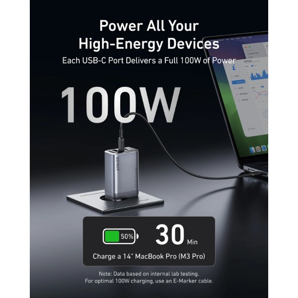 Фото - Мережевий зарядний пристрій Anker GaNPrime Charger - 100W, 2xUSB-C PD & 1xUSB-A Foldable Silver (A2688341)