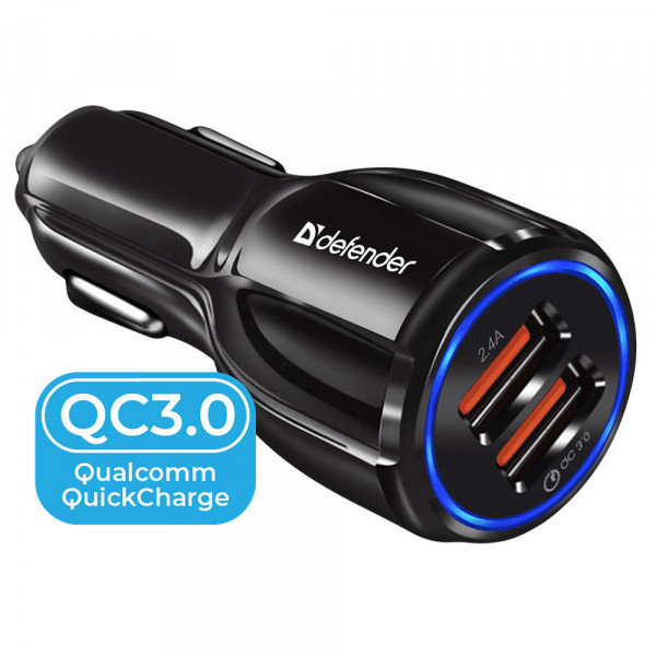 Фото - Автомобільний зарядний пристрій Defender UCA-100 2 USB 30Вт QC3.0 (83833)