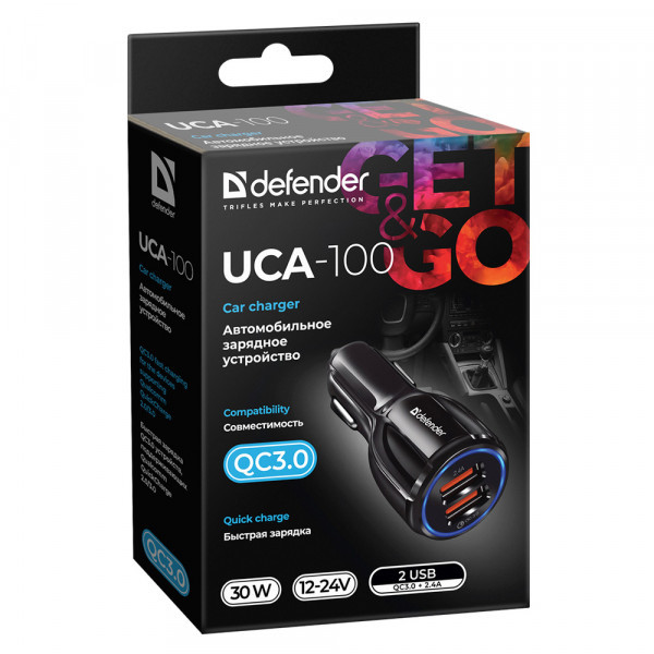 Фото - Автомобільний зарядний пристрій Defender UCA-100 2 USB 30Вт QC3.0 (83833)