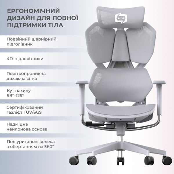 Фото - Крісло для геймерів Sihoo Xallking X5C Mesh Grey (X5FC-N101)