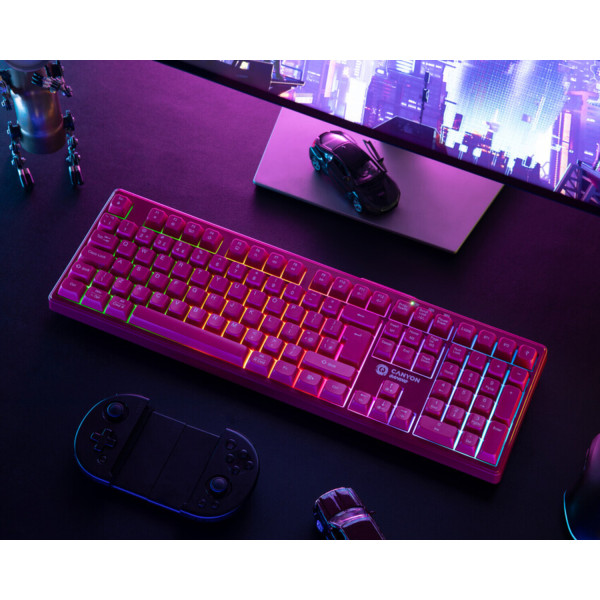 Фото - Клавіатура бездротова ігрова Canyon Fortnax GKW-2 RGB 2.4GHz+BT+USB Pink (CND-SKBW2)