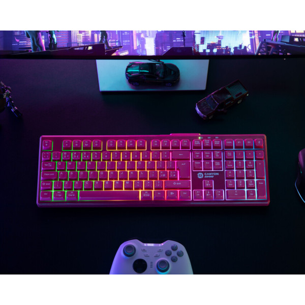 Фото - Клавіатура бездротова ігрова Canyon Fortnax GKW-2 RGB 2.4GHz+BT+USB Pink (CND-SKBW2)