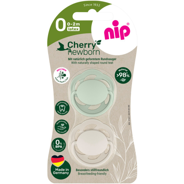 Фото - Кругла пустушка NIP Вишенька Newborn розмір 0 Зелений мікс латекс від 0 міс. 2 шт. (91031)