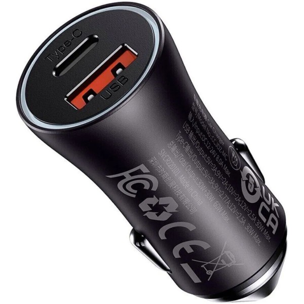 Фото - Автомобільний зарядний пристрій Baseus FС U+C 60W (CGJM000113) Gray
