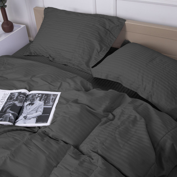 Фото - Комплект постільної білизни MirSon Satin Stripe 30-0012 Dark Gray 200х220 см (2200005251980)