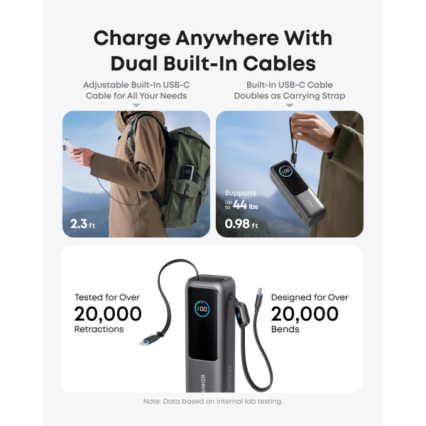 Фото - Батарея мобільна Anker 25000 mAh 165W PD Built-In Double USB-C Cables Black (A1695H11)