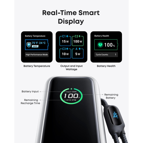 Фото - Батарея мобільна Anker 25000 mAh 165W PD Built-In Double USB-C Cables Black (A1695H11)