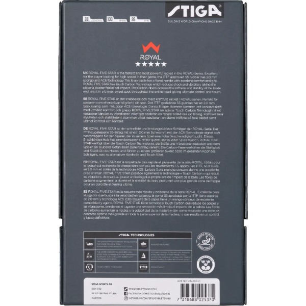 Фото - Ракетка для настільного тенісу Stiga Royal Carbon 5 Star FL (1215-2818-01)
