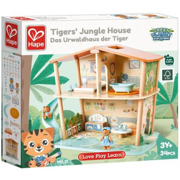Фото - Меблі та будиночки для ляльки Hape Тигри в джунглях дерев'яний (E3412)