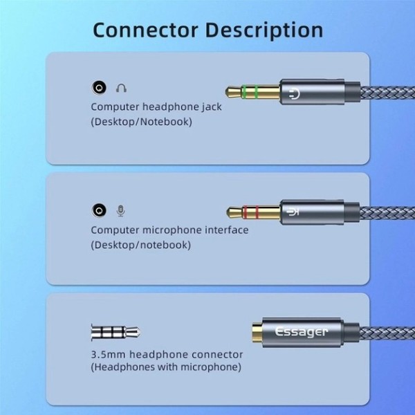 Фото - Кабель 3.5 мм - 3.5 мм Essager For Computer Speaker Mic Y Splitter to PC A EY (EYPS35-TLB0G)