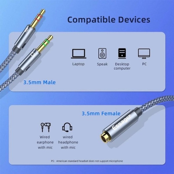 Фото - Кабель 3.5 мм - 3.5 мм Essager For Computer Speaker Mic Y Splitter to PC A EY (EYPS35-TLB0G)