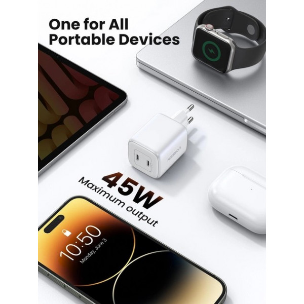 Фото - Мережевий зарядний пристрій UGREEN CD294 Nexode 45W Charger White (15327)