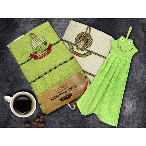 Фото - Набір рушників Zastelli махрових Гриб и Жабка для кухні 40х60 см 3 шт. (19224)