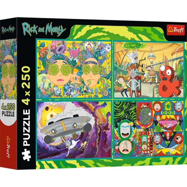 Фото - Пазли (8 +) Trefl Rick and Morty Закручений світ 4x250 ел. (33387)
