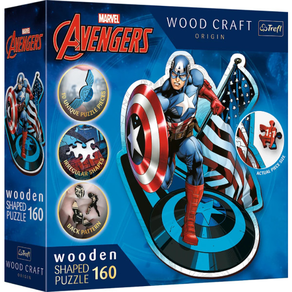 Фото - Пазли (5-7 років) Trefl Wooden Marvel Heroes Безстрашний Капітан Америка 160 ел. (01949)