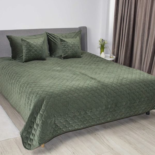 Фото - Покривало двоспальне ТЕП VELOUR 180х240 см ДАРК ГРІН/Ромб круглий (4-00516_33936)