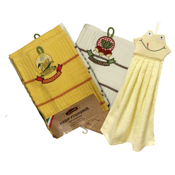 Фото - Набір рушників Zastelli махрових Редис и Лягушка для кухні 40x60 см 3 шт. (19226)