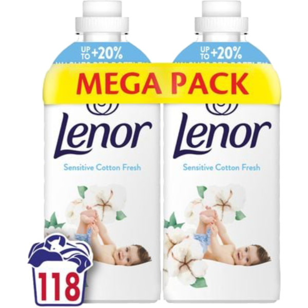 Фото - Ополіскувач для білизни Lenor Свіжість бавовни, 118 циклів прання, 2x1,239 л