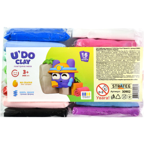 Фото - Маса для ліплення Strateg U'DOClay 16 шт. (30902)