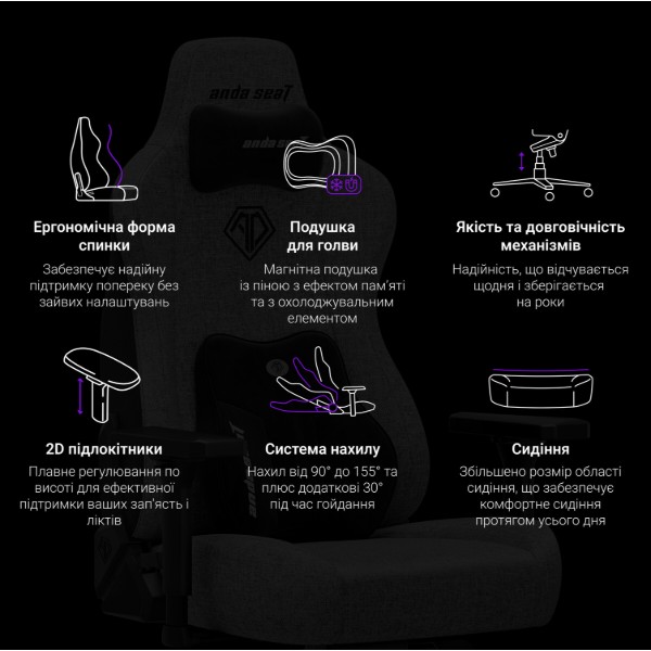 Фото - Крісло для геймерів Anda Seat Novis Plus XL Black Fabric (AD23YC-XL-01-B-F-B04)