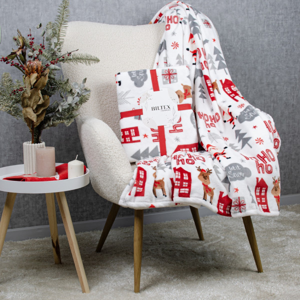 Фото - Плед евро Biltex новогодний белый Christmas Town 200х220 (4820298410642)