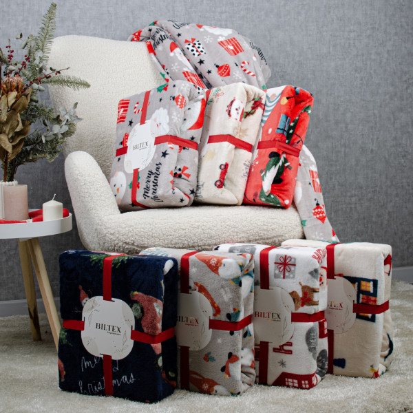 Фото - Плед полуторний Biltex новорічний червоний Party Gnomes 150х200 (4820298410505)