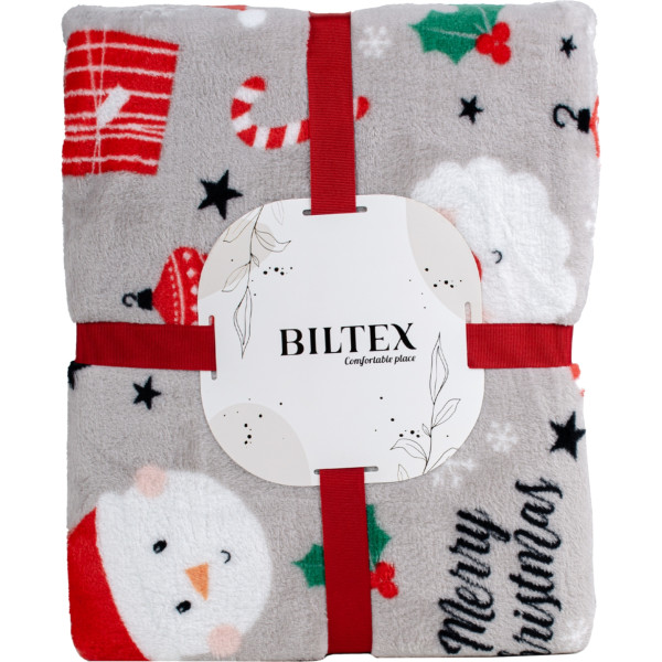 Фото - Плед євро Biltex новорічний сірий Merry Christmas 200х220 (4820298410680)