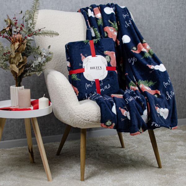 Фото - Плед полуторний Biltex новорічний синій Holiday Haul 150х200 (4820298410482)