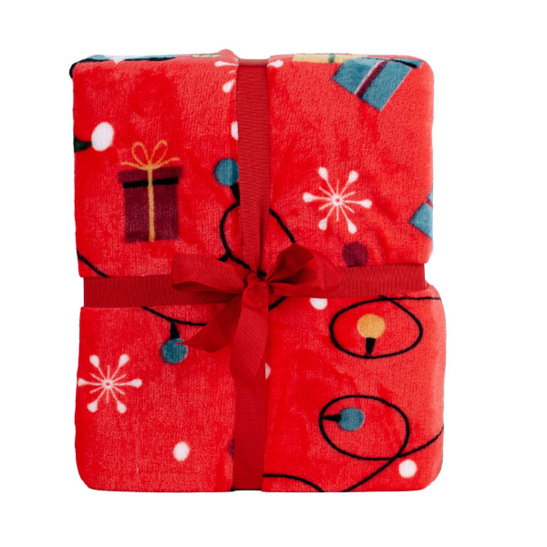 Фото - Плед полуторний Biltex новорічний червоний Party Gnomes 150х200 (4820298410505)